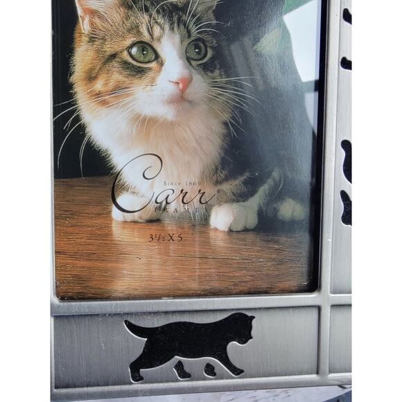 Cat Picture Frame Pewter Carr Black Velour Cutout Edge 3.5” x 5” Photo Vintage - Picture 2 of 9
